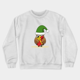 Christmas Elf Owl with Present Crewneck Sweatshirt